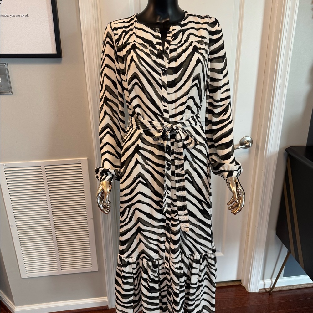 Banana Republic Zebra Print Long Sleeve Dress